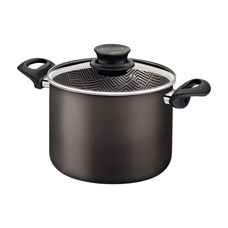 ترامونتينا Tramontina Paris Aluminum Stock Pot with Interior and Exterior Starflon Max Lead Nonstick Coating with a Glass Lid, 24 cm 7,1 L